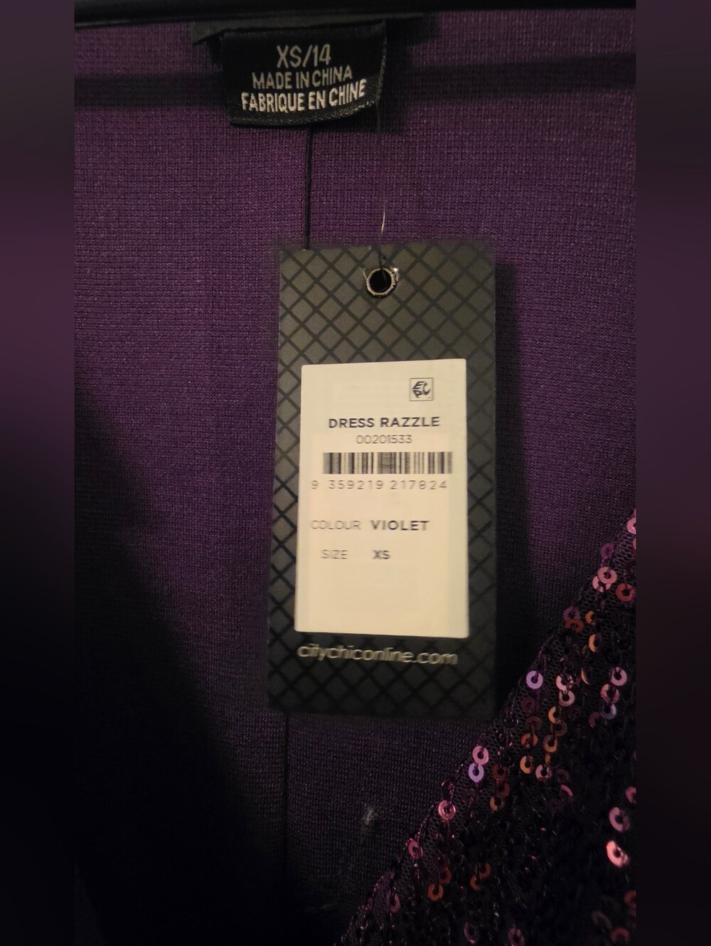 NWT! City Chic Violet Sequin Wrap-Front Long Sleeve Dress Razzle - XS/14 - Picture 4 of 8
